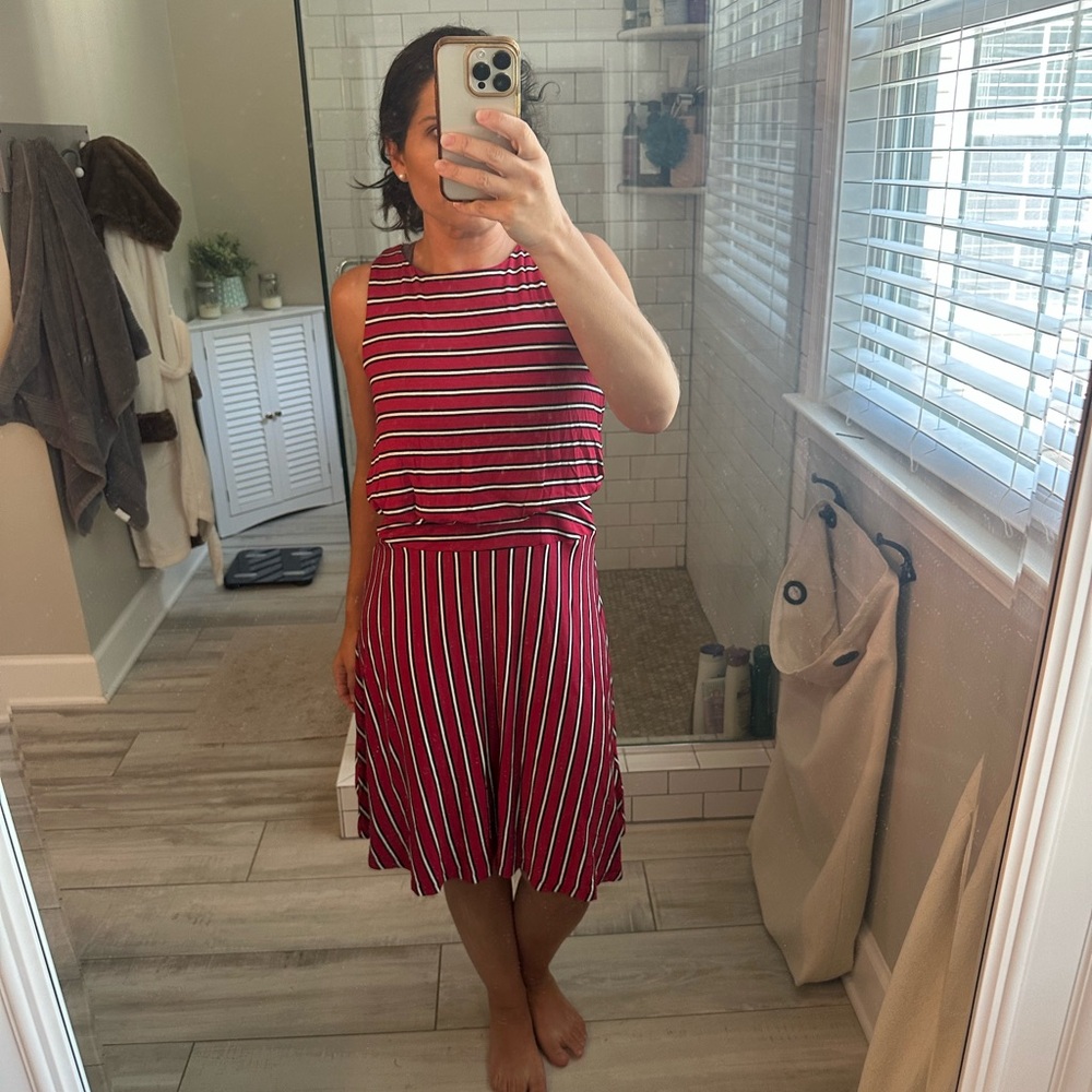 LOFT Red and White Striped dress